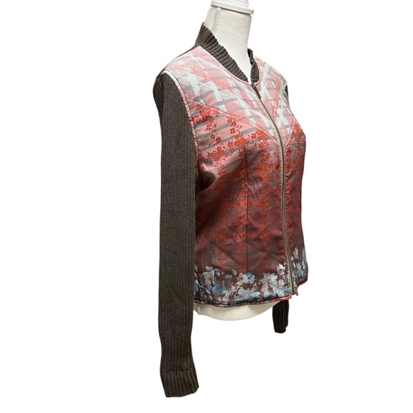Sundance Southwestern Floral Sweater Silk Panel Bomber Jacket Womens XL Bohemian - Picture 2 of 14